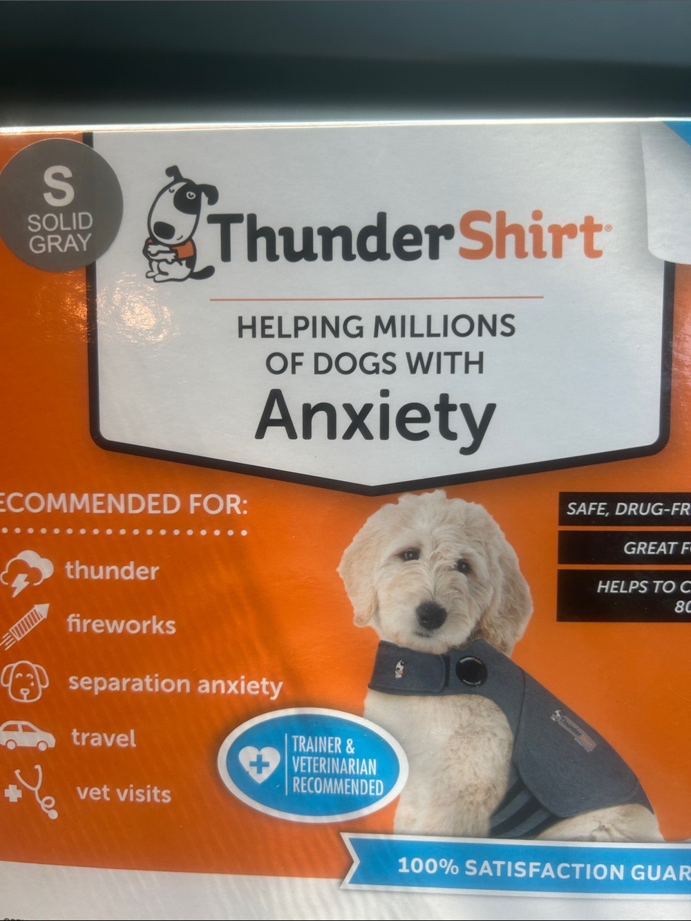 Thundershirt Solid Gray Anxiety Relief Wrap for Dogs several sizes. New